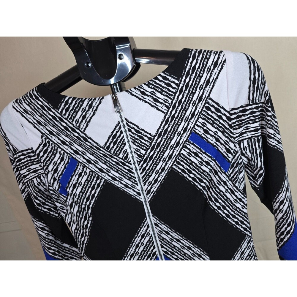 Vince Camuto Geometric Sheath Dress Size 4 Black White & Blue | Boat Neck Lined - Picture 7 of 13